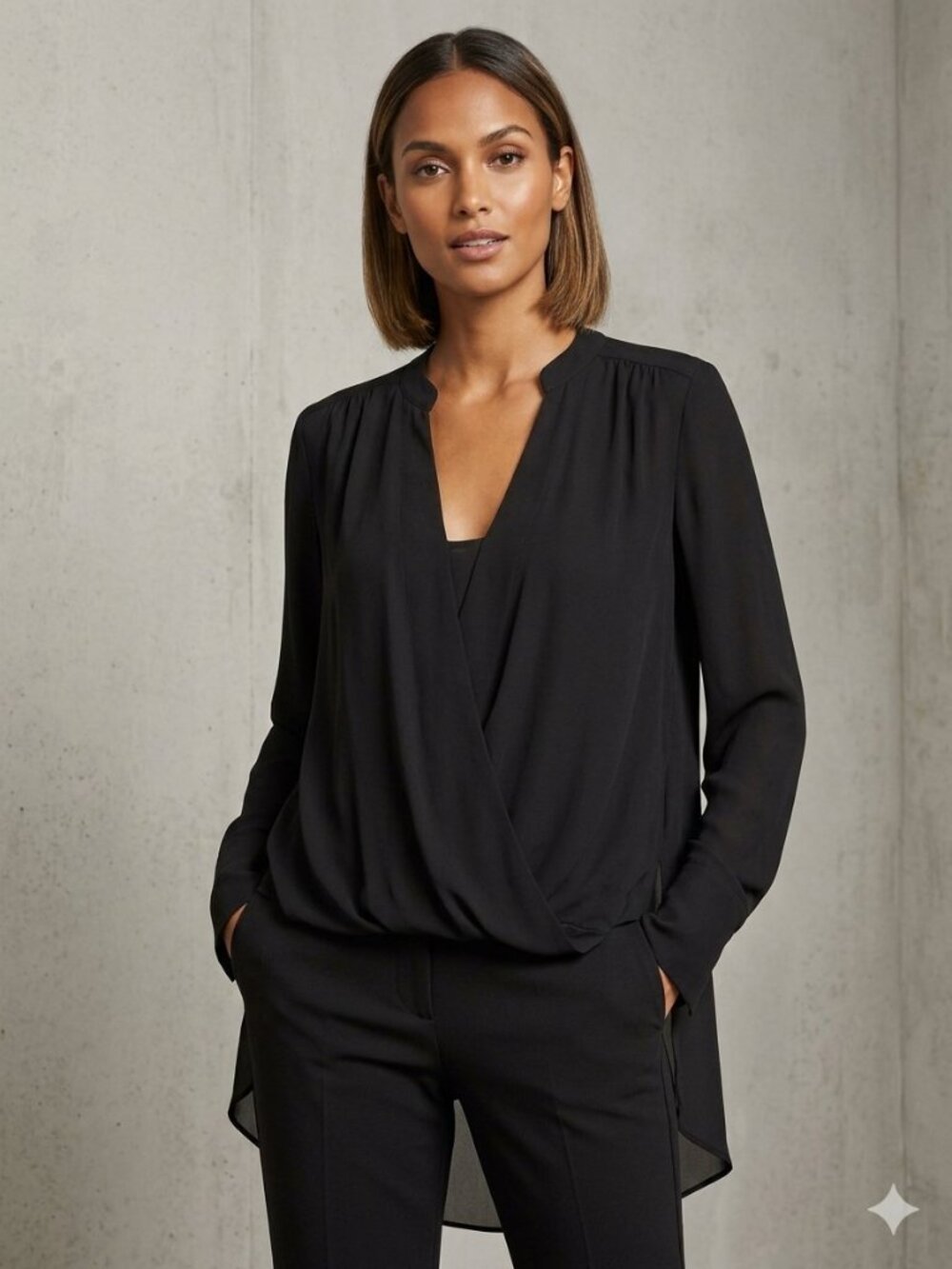 NWT BCBGMAXAZRIA Jaklyn Black Drape Front Blouse  XS
